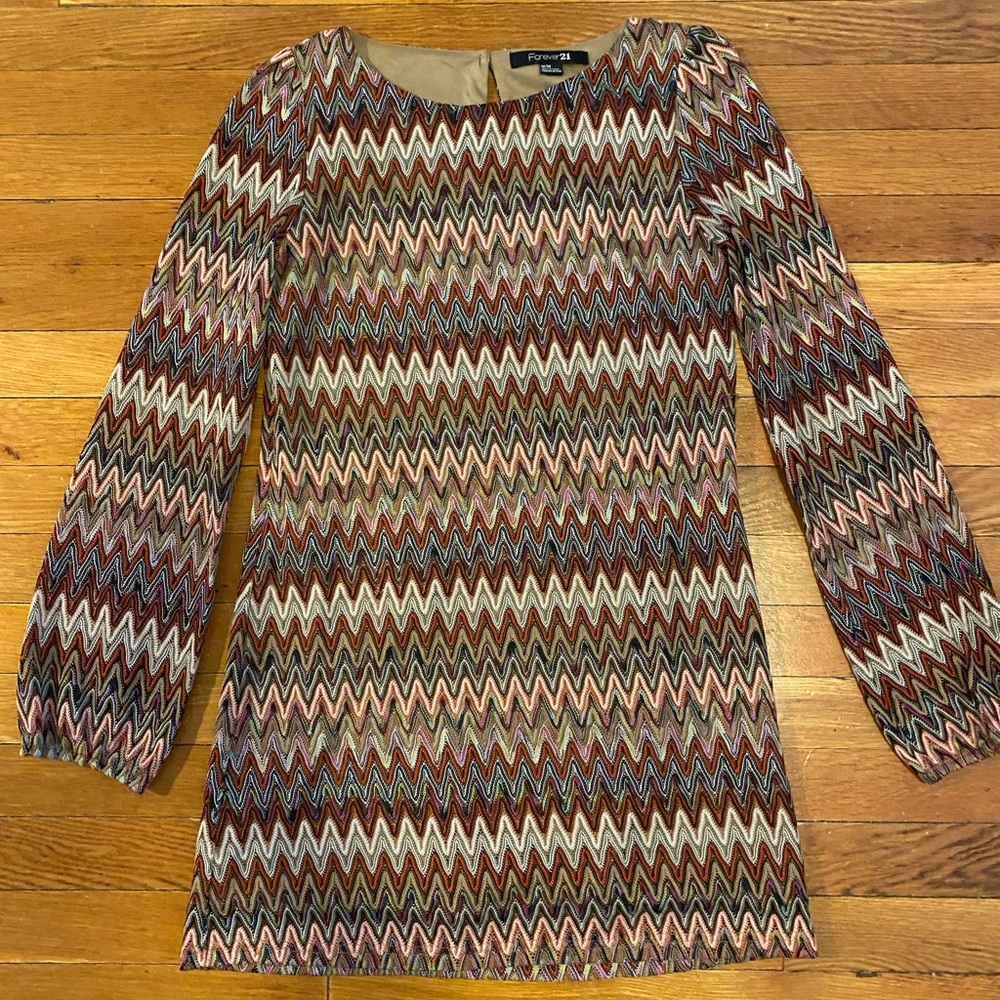 Pattern Forever 21 multi color long top dress M swing tunic knit sweater